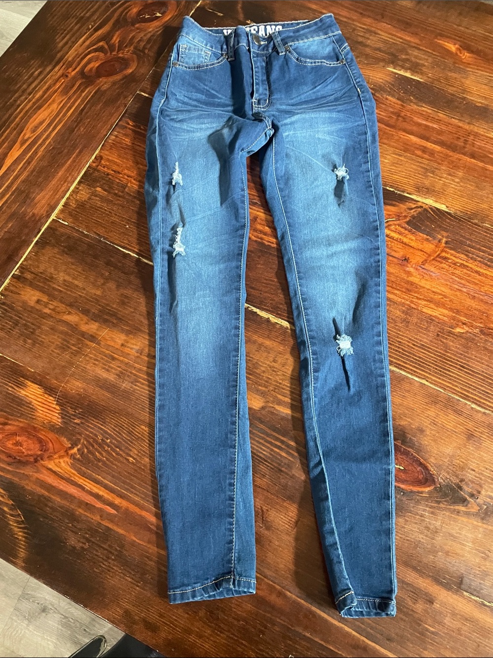 VIP Girls Blue Distressed Skinny Jeans Size 1/25